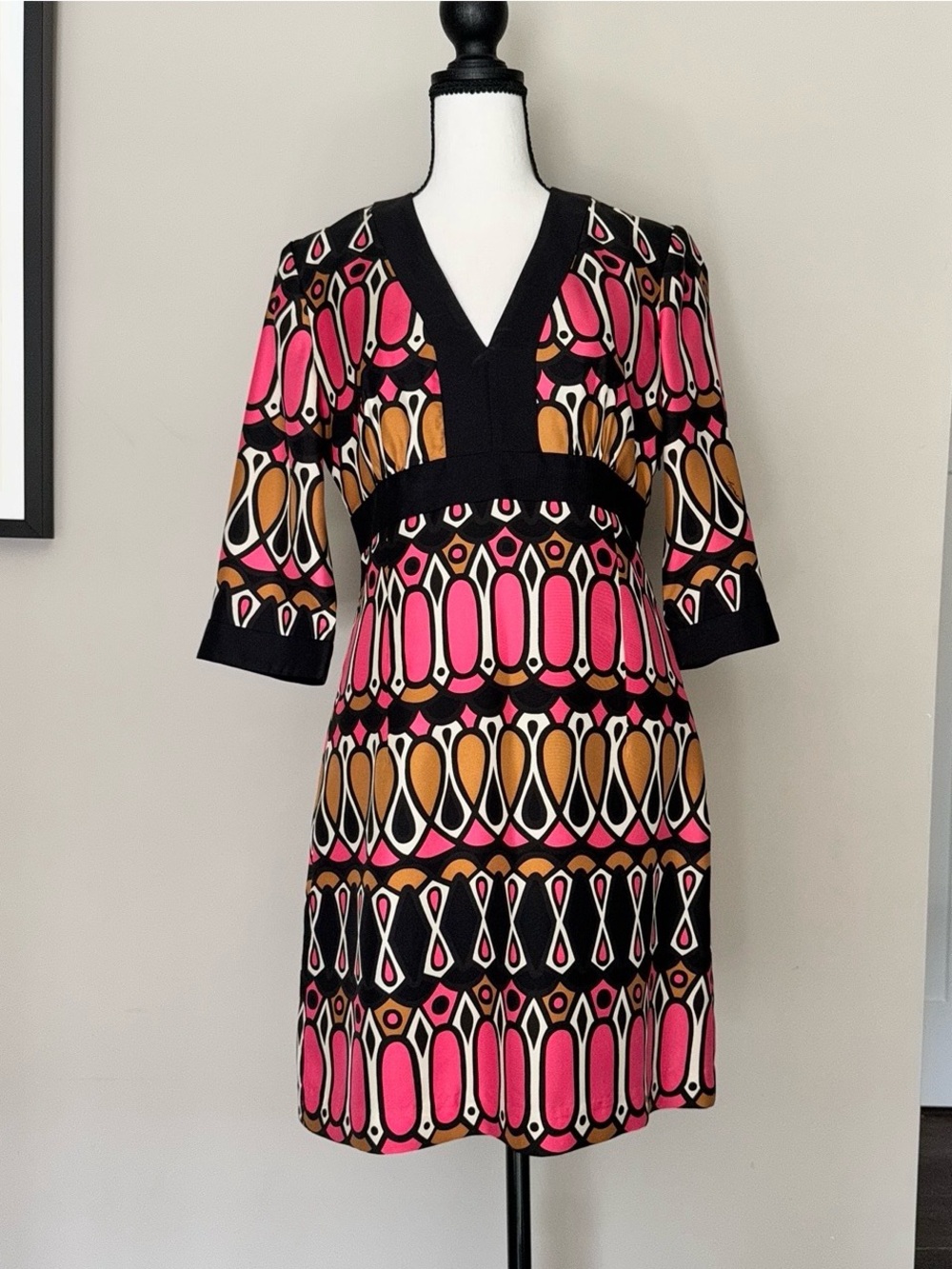 Milly Black and Pink Geometric Mini Dress